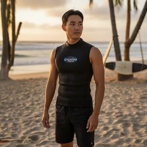 Men's Black Quantum Stretch Neoprene Wetsuit Vest XXL Sleeveless Good Plus